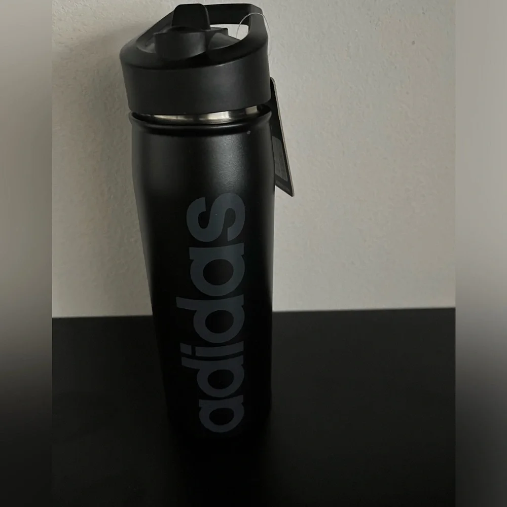 Adidas steel straw 600ml bottle water cold cup black onyx gray new sports gym - Picture 3 of 3